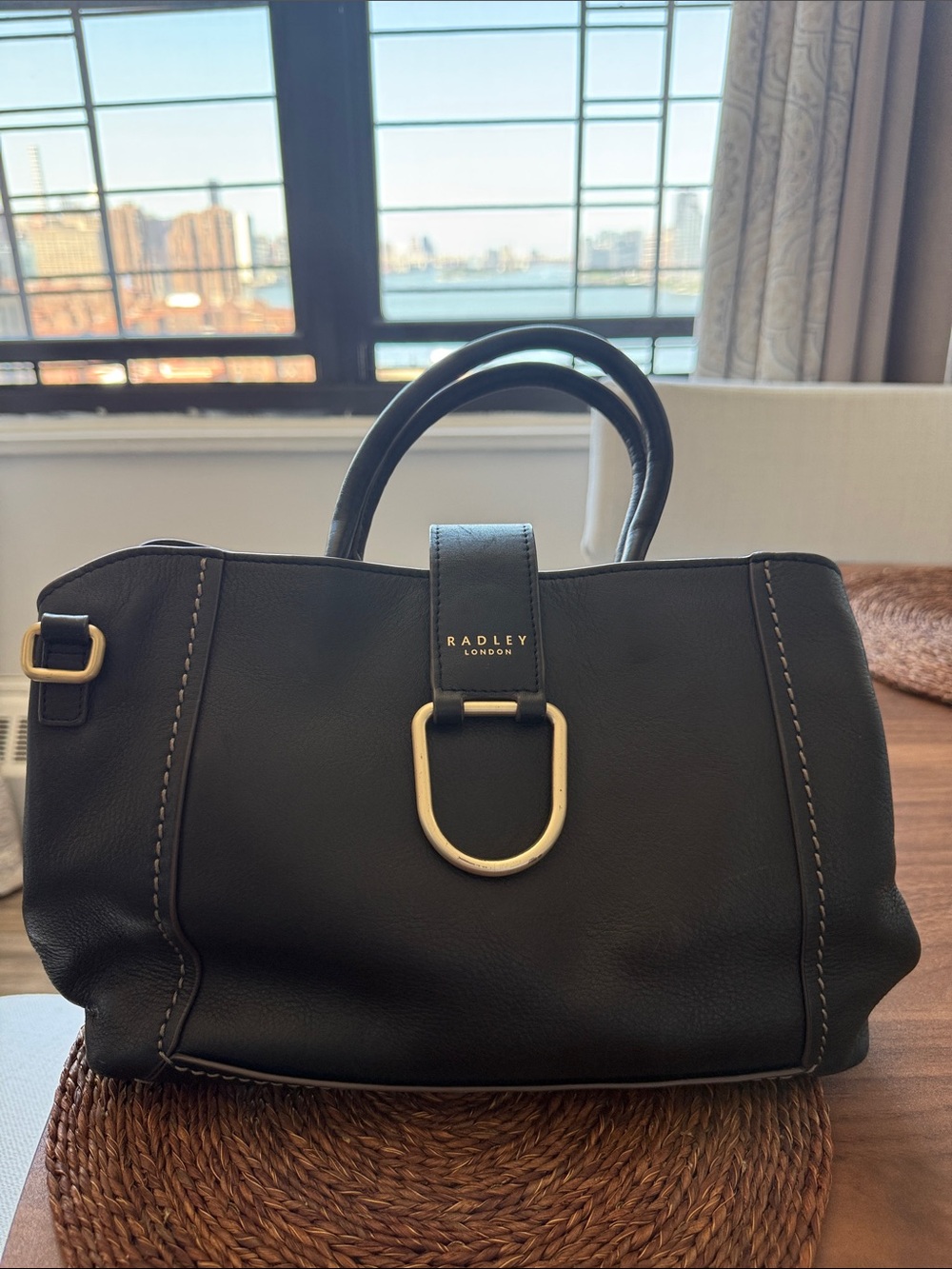 RADLEY LONDON Black Leather Satchel with Gold Hardware